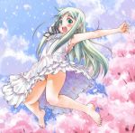  barefoot cherry_blossoms feet green_eyes honma_meiko jumping long_hair pasteljam silver_hair 