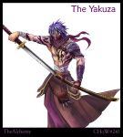  enotdk hakama japanese_clothes katana original purple_eyes purple_hair samurai sword tattoo violet_eyes weapon yakuza 