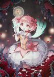  gloves kaname_madoka magical_girl mahou_shoujo_madoka_magica petals pink_hair red_eyes red_rose rose short_hair silverms2 soul_gem spoilers thorns twintails wings 