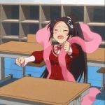  animated_gif black_hair classroom closed_eyes elsea_de_lute_irma eyes_closed gif hair_ornament kami_nomi_zo_shiru_sekai lowres scarf school_uniform tantrum the_monkey 