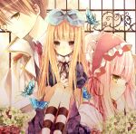  blonde_hair bow butterfly flower gothic_lolita hair_bow hinazawa_kirie lolita_fashion multiple_girls original striped 