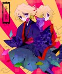  blonde_hair dual_persona fan folding_fan ivan_karelin jacket japanese_clothes letterman_jacket male origami paper_crane purple_eyes purple_jacket shichi short_hair tiger_&amp;_bunny violet_eyes 