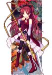  absurdres bad_id bare_shoulders black_legwear boots chain chains detached_sleeves duplicate foreshortening grin highres long_hair magical_girl mahou_shoujo_madoka_magica oktavia_von_seckendorff pocky polearm ponytail red_eyes red_hair redhead sakura_kyouko sayori smile solo spear thigh-highs thighhighs weapon witch&#039;s_labyrinth witch's_labyrinth zettai_ryouiki 