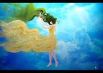  barefoot clouds dress green_hair hatsune_miku long_hair sky vocaloid 