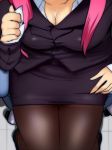  breasts cleavage head_out_of_frame hyudora koakuma legs mole office_lady pantyhose pink_hair pov taut_shirt the_embodiment_of_scarlet_devil thighs touhou 