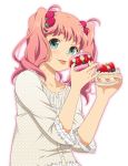  :p cake food food_on_face fruit hair_ornament icing mattaku_mosuke original pink_hair polka_dot solo strawberry tongue twintails 