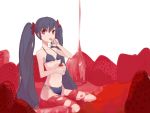  blue_hair eating food fruit long_hair mazonano original parfait red_eyes solo strawberry swimsuit twintails very_long_hair 