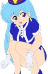  aqua_hair convenient_censor earrings gloves legs long_blue_hair long_hair looking_at_viewer miniskirt short_dress skirt smile stewardess tenjouin_katsura thighs violet_eyes white_gloves ã‚¢ã‚¯ã‚¢é«ª ç¬‘é¡” è¶³ é•·ã„é«ª 