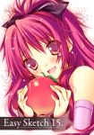  apple blush detached_sleeves fang food fruit holding holding_apple holding_fruit long_hair mahou_shoujo_madoka_magica red_eyes red_hair redhead sakura_hanpen sakura_kyouko smile solo tears 