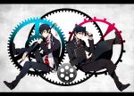  ao_no_exorcist blue_eyes brothers gears glasses gun male multiple_boys okumura_rin okumura_yukio school_uniform short_hair siblings sword tail weapon 