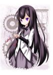  akemi_homura black_hair gears giwa highres long_hair mahou_shoujo_madoka_magica purple_eyes ribbon solo violet_eyes 
