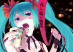  face green_eyes green_hair hands hatsune_miku microphone nail_polish open_mouth oryou sad screaming singing solo teeth twintails vocaloid 