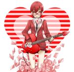  blazer electric_guitar envelope glasses guitar heart instrument letter light_smile long_sleeves love_letter mouth_hold necktie nitto original pleated_skirt red red-framed_glasses red_eyes red_hair redhead school_uniform shiro_(nitto) short_hair skirt sleeves_past_wrists solo 