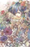  blue_eyes blue_hair flower hair_flower hair_ornament hatsune_miku shikaji_kashikai solo vocaloid 
