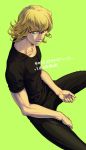  bad_id barnaby_brooks_jr blonde_hair glasses green_eyes male nue_(zenda) simple_background solo t-shirt tiger_&amp;_bunny 