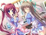  2girls aigusa_mari apron can_fes food game_cg hinamatsuri_touko long_hair seifuku toyohime_minori 