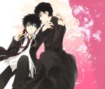  ao_no_exorcist blue_eyes brothers glasses male multiple_boys okumura_rin okumura_yukio school_uniform short_hair siblings 