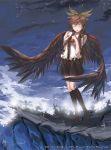  bad_id black_hair black_legwear black_wings bow cape closed_eyes eyes_closed fs-project grave hair_bow highres kneehighs no_shoes open_clothes reiuji_utsuho signature solo third_eye touhou watermark wings 