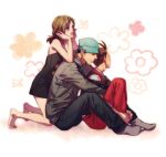  2boys ^_^ a_k_i alternate_eye_color antenna_hair asymmetrical_hair bare_shoulders barefoot beanie black_hair blush brother_and_sister brown_eyes brown_hair closed_eyes diamond_(shape) elbow_rest father_and_daughter flower formal gyakuten_saiban hat head_rest hoodie hug jacket knees_to_chest looking_away multiple_boys naruhodou_minuki naruhodou_ryuuichi necktie no_hat no_headwear no_shoes odoroki_housuke open_mouth pants ponytail shirt short_dress short_hair short_ponytail siblings sleeveless smile suit sweat teeth tube_dress vest white_shirt 