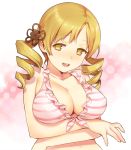  bikini bikini_top blonde_hair bra breast_hold breasts bust cleavage drill_hair kaida_bola large_breasts lingerie looking_at_viewer mahou_shoujo_madoka_magica open_mouth short_hair smile solo swimsuit tareme tomoe_mami twin_drills twintails yellow_eyes 