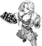  belt blue_mary bomber_jacket boots breasts cleavage english fatal_fury fingerless_gloves fur_collar gloves jacket king_of_fighters midriff monochrome navel open_clothes open_jacket short_hair snk solo 