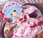  :p ascot bat_wings blue_hair bow cup dress dutch_angle flower frilled_dress frills hand_to_mouth hat hat_bow marker_(medium) petals pillow pink_rose red_eyes red_rose remilia_scarlet rose rose_petals sakurai_tamako sample shikishi short_hair solo tongue touhou traditional_media wine_glass wineglass wings wrist_cuffs 