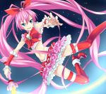  blue_eyes boots cure_melody heart houjou_hibiki keikotsu long_hair magical_girl midriff miracle_belltier navel pink_hair precure skirt solo suite_precure thigh-highs thighhighs twintails very_long_hair 