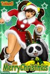  2004 boots brown_hair christmas hat ling_xiaoyu namco official_art panda santa_costume santa_hat tekken twintails 