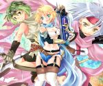  arrow assassin_(yggdra_union) belt blonde_hair blue_eyes bounty_hunter bow_(weapon) bracer brown_hair crossbow department_heaven gloves green_hair grey_eyes headband hunter_(yggdra_union) kakerayuri midriff mizer mizer_(yggdra_union) navel quiver scarf silver_hair siskier siskier_(blaze_union) sword thighhighs weapon yellow_eyes yggdra_union zilva zilva_(yggdra_union) 