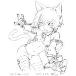  animal_ears bell bell_collar bulge cat_ears cat_tail catboy collar fangs gloves male monochrome no_pants open_mouth original panties po-ju simple_background sketch slit_pupils solo striped striped_legwear tail thigh-highs thighhighs translated trap underwear work_in_progress 