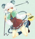  animal_ears basket capelet dowsing_rod highres jewelry mouse mouse_ears mouse_tail nazrin nightk pendant red_eyes short_hair silver_hair simple_background solo tail touhou 