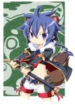  blue_eyes blue_hair cat_ears extra_ears fox_ears fox_tail matsuhime_mujina midriff original pointy_ears purple_eyes reku shinrabanshou shorts solo sword tail weapon 