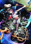 :o belt black_hair blue_eyes chain chains hat murasa_minamitsu navel outstretched_arm pos sailor sailor_hat short_hair touhou underwater water 