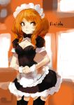  cleavage garter_straps garters maid maid_headdress orange_eyes orange_hair original pump_(artist) solo thighhighs 