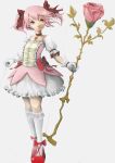  bow bow_(weapon) flower hair_bow highres kaname_madoka magical_girl mahou_shoujo_madoka_magica pink_eyes pink_hair pink_rose rose shoes short_hair smile solo twintails weapon 