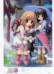  absurdres backpack bag cat dengeki_moeoh dengeki_moeou dress frills galoshes glasses gotou_nao highres lucie multiple_girls open_mouth rain randoseru rubber_boots umbrella 