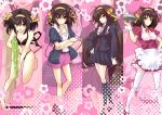  bikini brown_eyes brown_hair casual hair_ribbon hairband multiple_persona ribbon short_hair solo suzumiya_haruhi suzumiya_haruhi_no_shoushitsu suzumiya_haruhi_no_yuuutsu swimsuit thighhighs urabi_(tomatohouse) waitress water_gun zoom_layer 