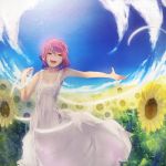  :d cloud clouds dress fisheye flower inae_keiji inaesake kohaku open_mouth red_hair redhead ribbon smile sunflower tsukihime 
