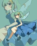  1girl blush bow daiyousei dress fairy_wings green_eyes green_hair hair_bow open_mouth side_ponytail solo touhou wings wino 