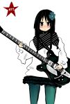  akiyama_mio alternate_costume bass_guitar black_eyes black_hair guitar hair_ornament highres instrument k-on! pantyhose zouni 