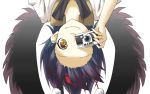  1girl black_hair camera fourth_wall hat looking_at_viewer pov shameimaru_aya shiro_negi smile solo tokin_hat touhou upside-down upside_down wings yellow_eyes 