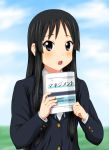  :o black_hair blush book diesel-turbo hikasa_youko k-on! long_hair management_(book) moshi_koukou_yakyuu_no_joshi_manager_ga_drucker_no_management_wo_yondara moshidora seiyuu_connection seiyuu_joke uniform 