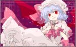  bat_wings bow gyokurocha hands_on_own_chest hands_to_chest hat hat_bow lavender_hair lowres oekaki red_eyes remilia_scarlet slit_pupils smile solo sparkle touhou wings 