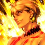  1boy blonde_hair earrings fate/extra_ccc fate_(series) gilgamesh jewelry kin_mokusei necklace red_eyes solo tattoo 