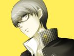  glasses grey_eyes grey_hair narukami_yuu persona persona_4 school_uniform simple_background 