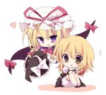  black_dress blonde_hair bloomers blush chibi dress gap hat hat_removed headwear_removed heart kirisame_marisa multiple_girls open_mouth purple_eyes sitting touhou violet_eyes witch witch_hat yakumo_yukari yellow_eyes yukiusagi_(paretto) 