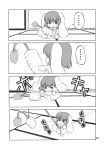  4koma :&lt; animal_ears bunny_ears carrot comic doujinshi dress highres hoshino_souichirou inaba_tewi monochrome rope silent_comic sitting solo souin_kuhou touhou 