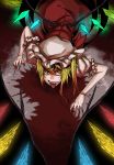 blonde_hair blood blood_on_clothes blood_on_face bloody_clothes bow crawling fangs flandre_scarlet hat hat_bow highres iro_marimo licking murasaki_heizu short_sleeves solo tears the_embodiment_of_scarlet_devil tongue tongue_out touhou wings yellow_eyes 