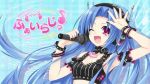  5pb blue_hair hyperdimension_neptunia long_hair microphone open_mouth tsunako wink 