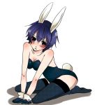  animal_ears bad_id blue_eyes blue_hair blush breasts bunny_ears bunny_girl bunny_tail bunnysuit chiho-m cleavage persona persona_4 shirogane_naoto short_hair solo tail thigh-highs thighhighs wrist_cuffs 